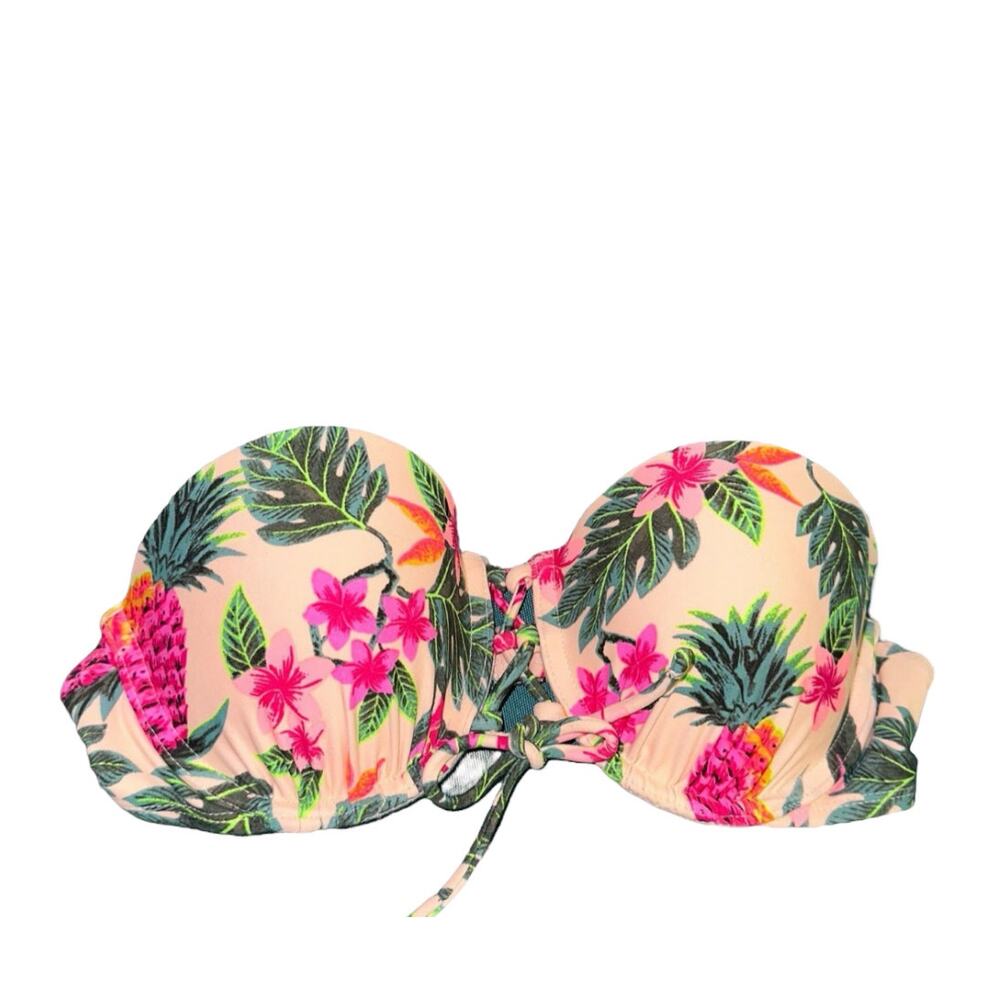 NWT Xhilaration Tropical Floral Bandeau Bikini Top Pineapple Hibiscus Medium